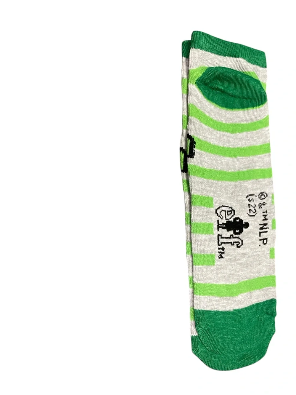 Striped Elf Graphic Crew Socks in Green and Gray
